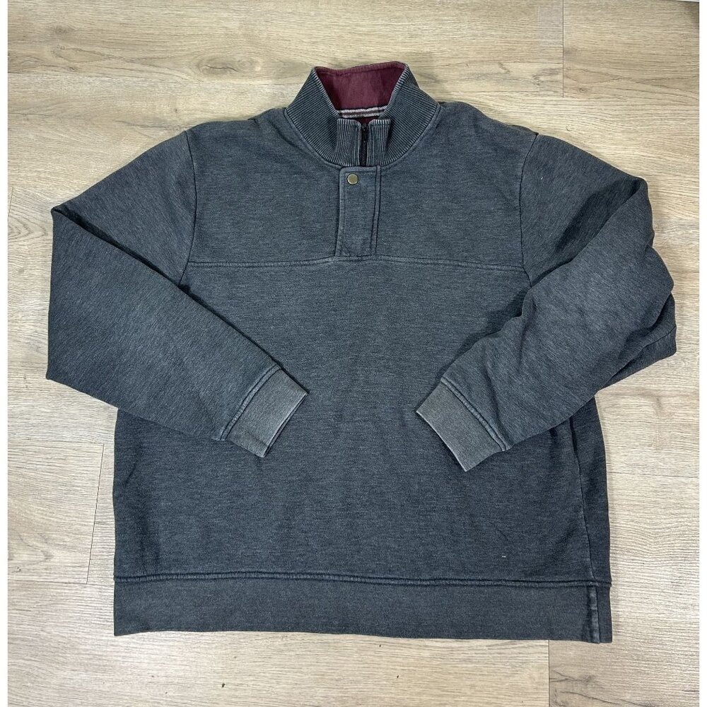 Orvis Quarter Zip Charcoal Gray Maroon Pullover Sweater Size XXL